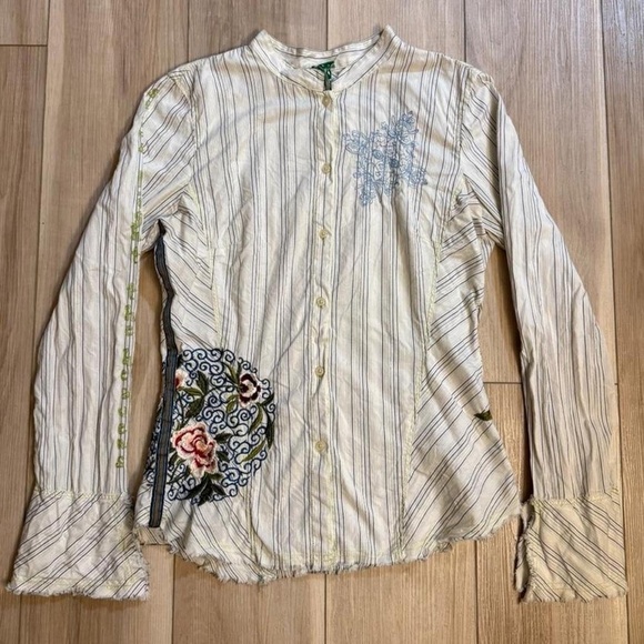 Rare Johnny Was 3J Workshop Pinstripe Embroiderd Shirt /M